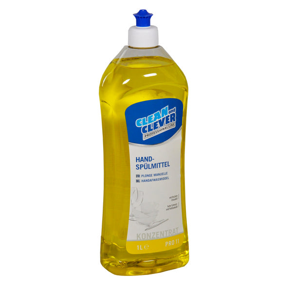 Gelbes flüssiges Spülmittel KONZENTRAT in 1 Liter Flaschen mit Zitrusduft für professionelle Handwäsche