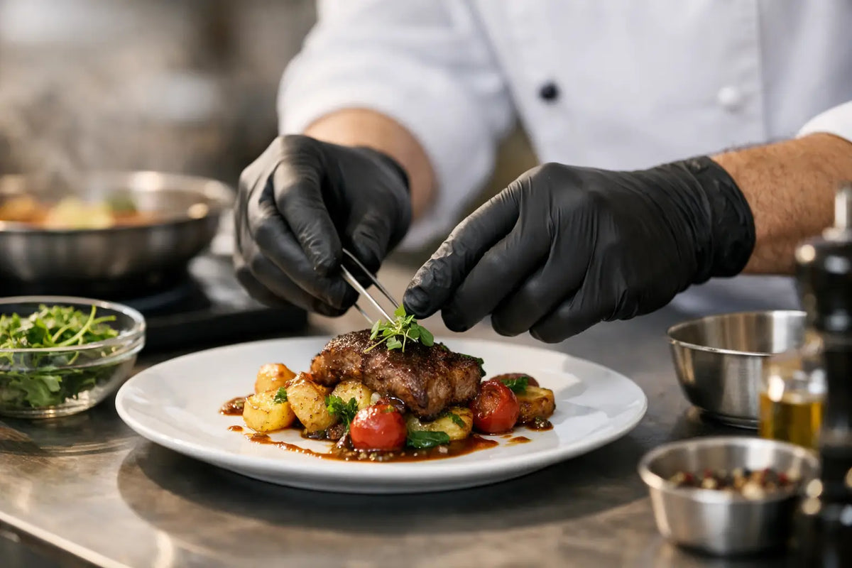 Schwarze Einweghandschuhe in der Gastronomie