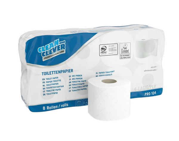 Packung mit 72 Rollen CLEAN and CLEVER Toilettenpapier PRO 104 im Großformat