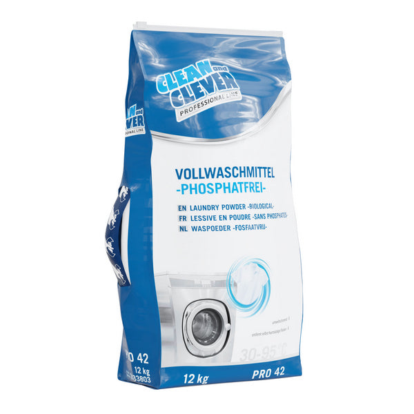 CLEAN and CLEVER Vollwaschmittel PRO 42 – parfümiert, weiss, pulverförmig, pH: 10, 5, phosphatfrei, 12 kg (1 Sack)