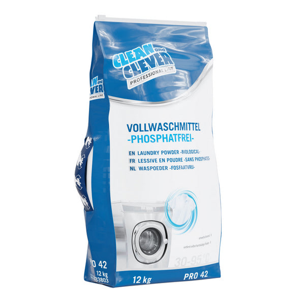 CLEAN and CLEVER Vollwaschmittel PRO 42 – parfümiert, weiss, pulverförmig, pH: 10, 5, phosphatfrei, 20 kg (1 Sack)