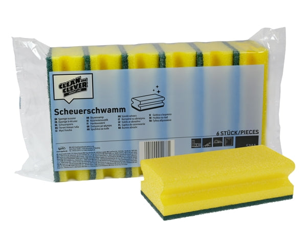 CLEAN and CLEVER Scheuerschwamm SMA 60 – gelb/grün, gross, 15 × 7 × 4,5 cm (6 Stück)