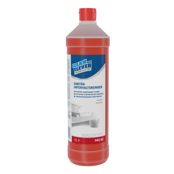 CLEAN and CLEVER Sanitärreiniger PRO 80 – rot, flüssig, pH: 0,8, 1 Liter, gebrauchsfertig (12 Flaschen)