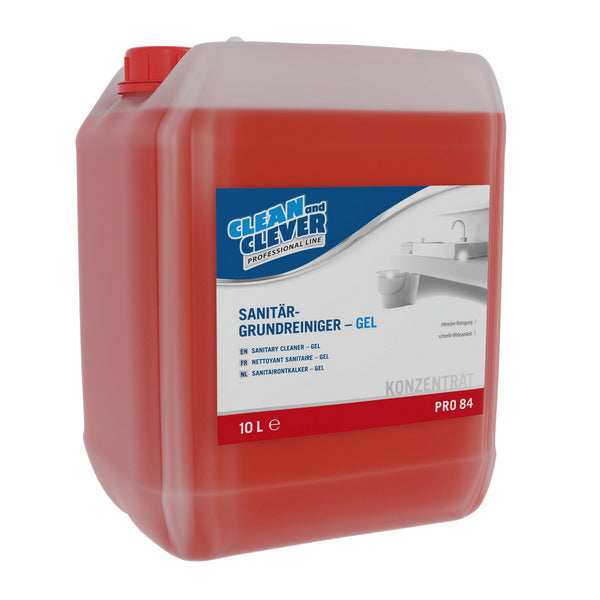 10 Liter rotes Gebinde mit starkem Sanitärreiniger-Gel Konzentrat auf neutraler Oberfläche