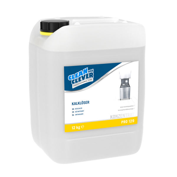 CLEAN and CLEVER Kalklöser PRO 129 – farblos, flüssig, pH: <1,8, 12 kg, Konzentrat (1 Bidon)