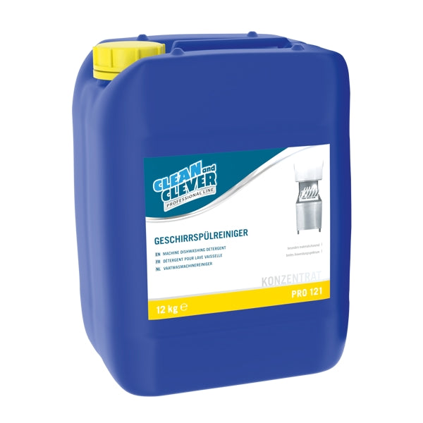 CLEAN and CLEVER Geschirrspülreiniger PRO 121 – hellgelb, flüssig, pH: >12,5, mit Chlor, 12 kg, Konzentrat (1 Bidon)
