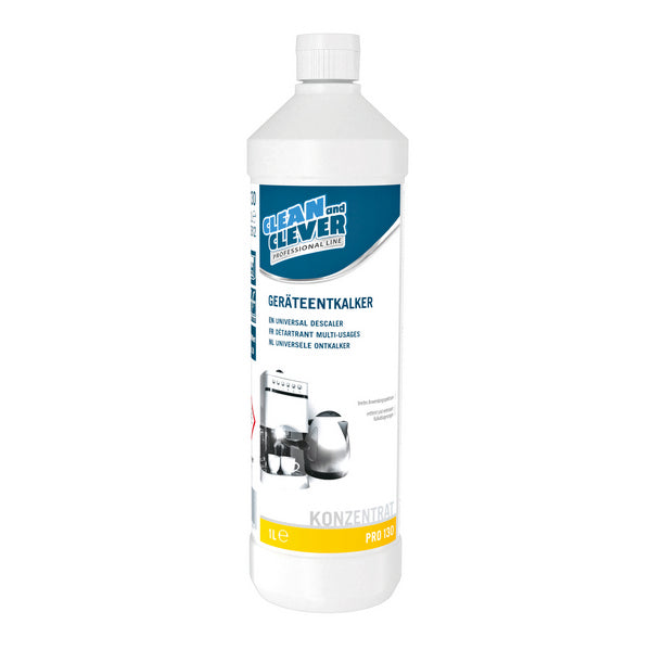 CLEAN and CLEVER Geräteentkalker PRO 130 – geruchlos, farblos, flüssig, pH: <2, 1 Liter, Konzentrat (12 Flaschen)