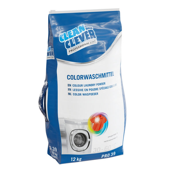 CLEAN and CLEVER Colorwaschmittel PRO 39 – leicht parfürmiert, weiss, pulverförmig, phosphatfrei, pH: n/a, 12 kg (1 Sack)