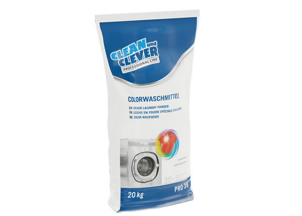CLEAN and CLEVER Colorwaschmittel PRO 39 – leicht parfürmiert, weiss, pulverförmig, phosphatfrei, pH: n/a, 20 kg (1 Sack)