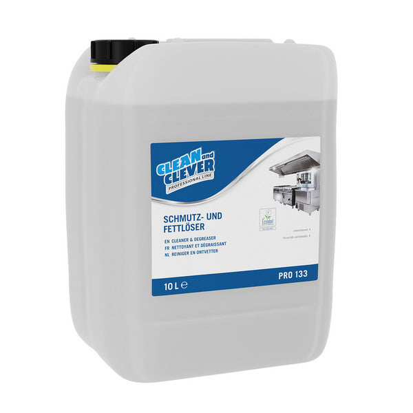 CLEAN and CLEVER Schmutz- und Fettlöser PRO 133 – farblos, flüssig, pH: 10,9, 10 Liter, Konzentrat (1 Bidon)