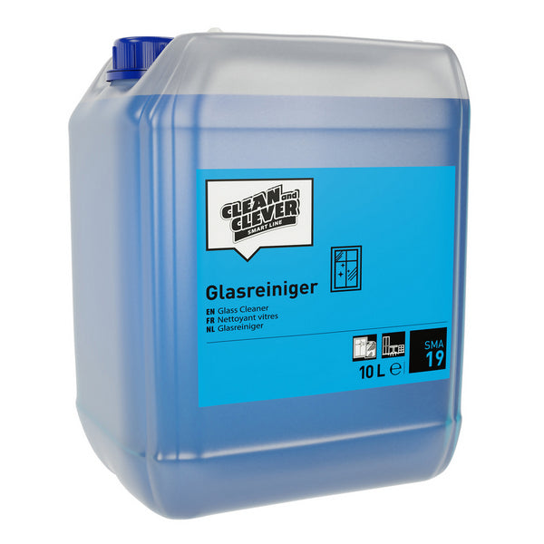 CLEAN and CLEVER Glasreiniger SMA 19 – flüssig, blau, pH 10,5, 10 Liter, gebrauchsfertig und Konzentrat (je nach Anwendung) (1 Bidon)