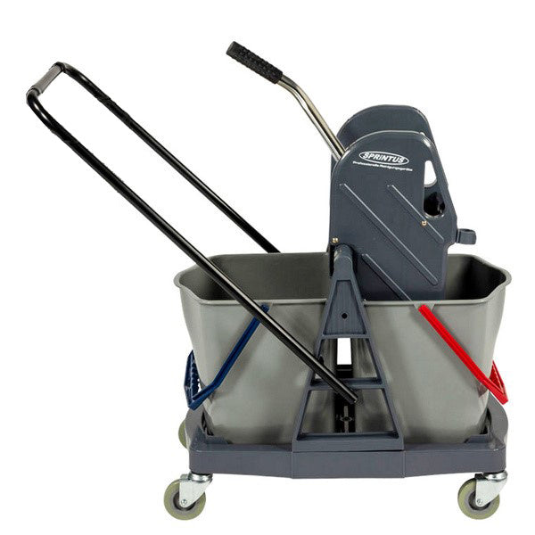 CLEAN and CLEVER Doppelfahreimer – Kunststoff, zwei Eimer à 17 Liter, mit Presse, ohne Metallkorb, 83 × 45 × 88 cm, grau (1 Stück)