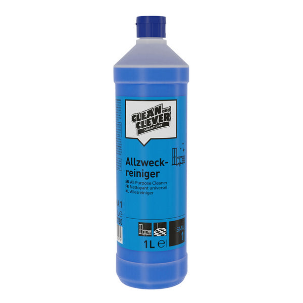 CLEAN and CLEVER Allzweckreiniger SMA 1 – flüssig, blau, Ammoniak-Geruch, pH: 11,3, 1 Liter (12 Flaschen)