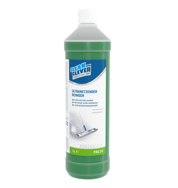 CLEAN and CLEVER ultranetzender Reiniger PRO 24 – charakteristischer Geruch, grün, flüssig, pH: 10, 1 Liter (12 Flaschen)
