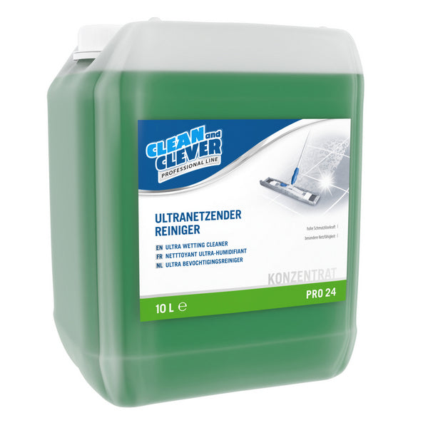 CLEAN and CLEVER ultranetzender Reiniger PRO 24 – charakteristischer Geruch, grün, flüssig, pH: 10, 10 Liter (1 Bidon)
