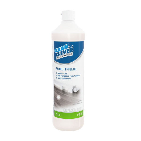 CLEAN and CLEVER Parkettpflege PRO 9 – flüssig, weiss, leicht parfümierter Geruch, pH: 8-9, 1 Liter (12 Flaschen)