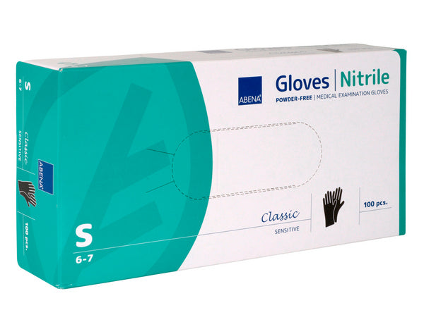 Verpackung Schwarze Nitril-Abena Classic Einweghandschuhe in 100er Größe