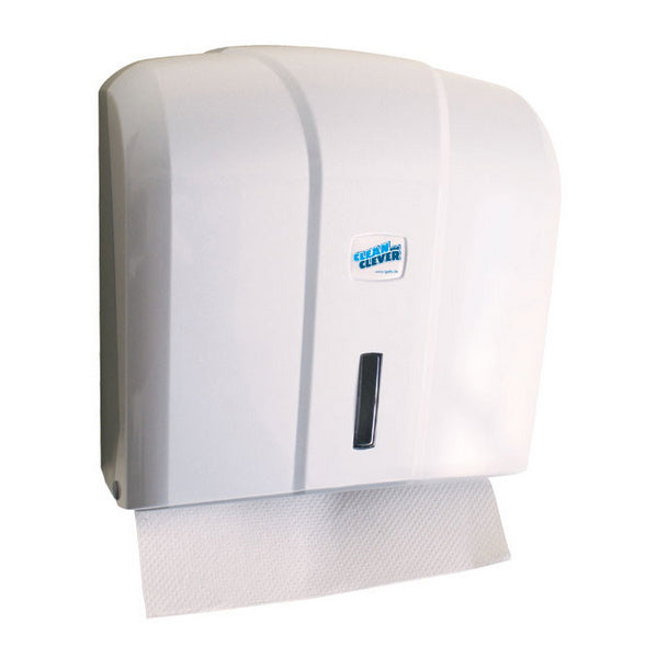 CLEAN and CLEVER Falthandtuchspender SMA 405 – C-, V-, W-, & Z-Falzung, Kunststoff, 270 × 270 × 130 mm, abschliessbar, weiss (1 Stück)