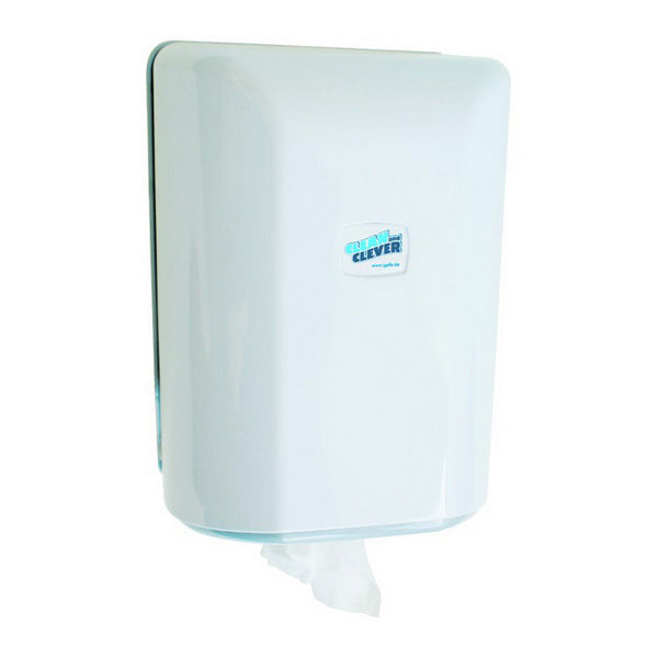 CLEAN and CLEVER Papierwischtuchspender Midi SMA 406 – Kunststoff, 220 × 310 × 210 mm, für Innenabrollung, abschliessbar, weiss (1 Stück)