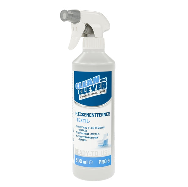 CLEAN and CLEVER Textil-Fleckenentferner PRO 6 – flüssig, farblos, geruchlos, pH: 9, 0,5 Liter, gebrauchsfertig (10 Flaschen)
