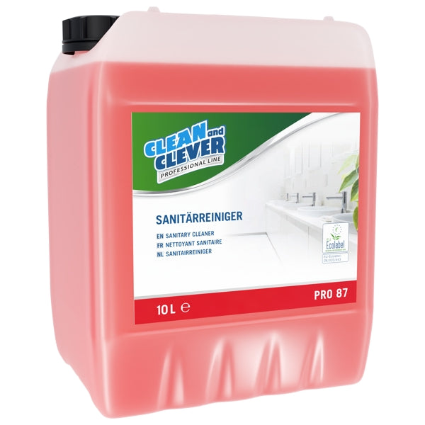 CLEAN and CLEVER Sanitärreiniger PRO 87 – parfümiert, rot, flüssig, pH: 2,1, 10 Liter (1 Bidon)