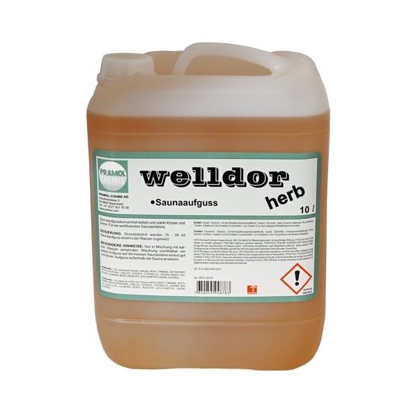 Welldor Saunaduft Herb – farblos, flüssig, pH:7, 10 Liter, Konzentrat (1 Bidon)