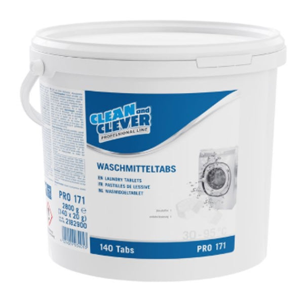 CLEAN and CLEVER PRO171 Waschmitteltabs Vollwaschmittel – charakterischer Geruch, weiss, Fest, pH: 10,6, phosphatfrei, 140 Tabs (140 Stück)