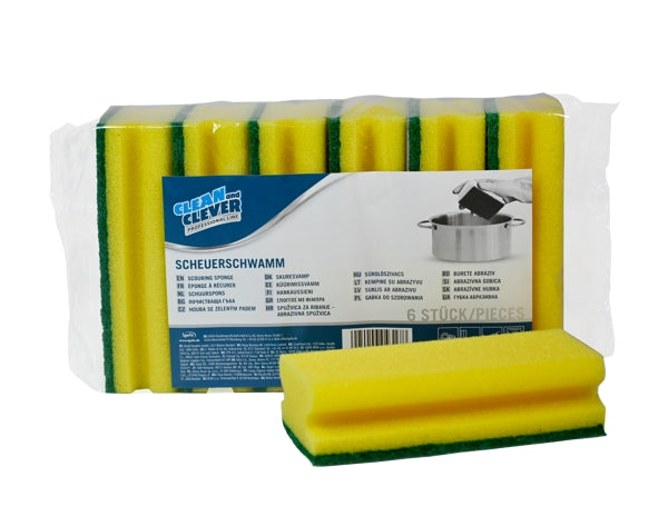 CLEAN and CLEVER Scheuerschwamm PRO 60 – 7 × 15 cm, gelb/grün (6 Stück)