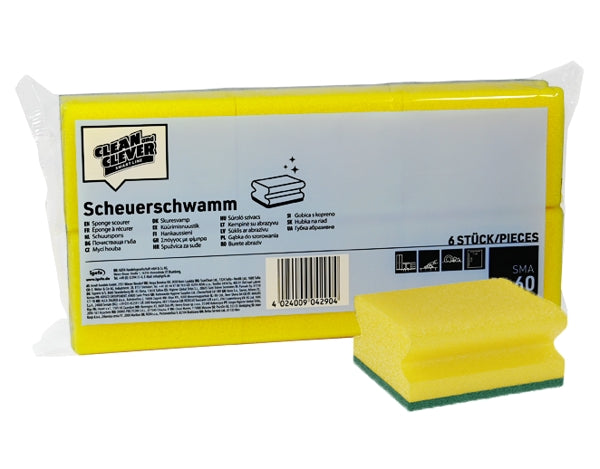 CLEAN and CLEVER Scheuerschwamm SMA 60 – gelb/grün, klein, 9,5 × 7 × 4,5 cm (6 Stück)